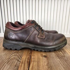 Timberland 60003 Lug Sole Oxfords Mens Sz 11 M Brown Leather Soft Toe Work Shoes
